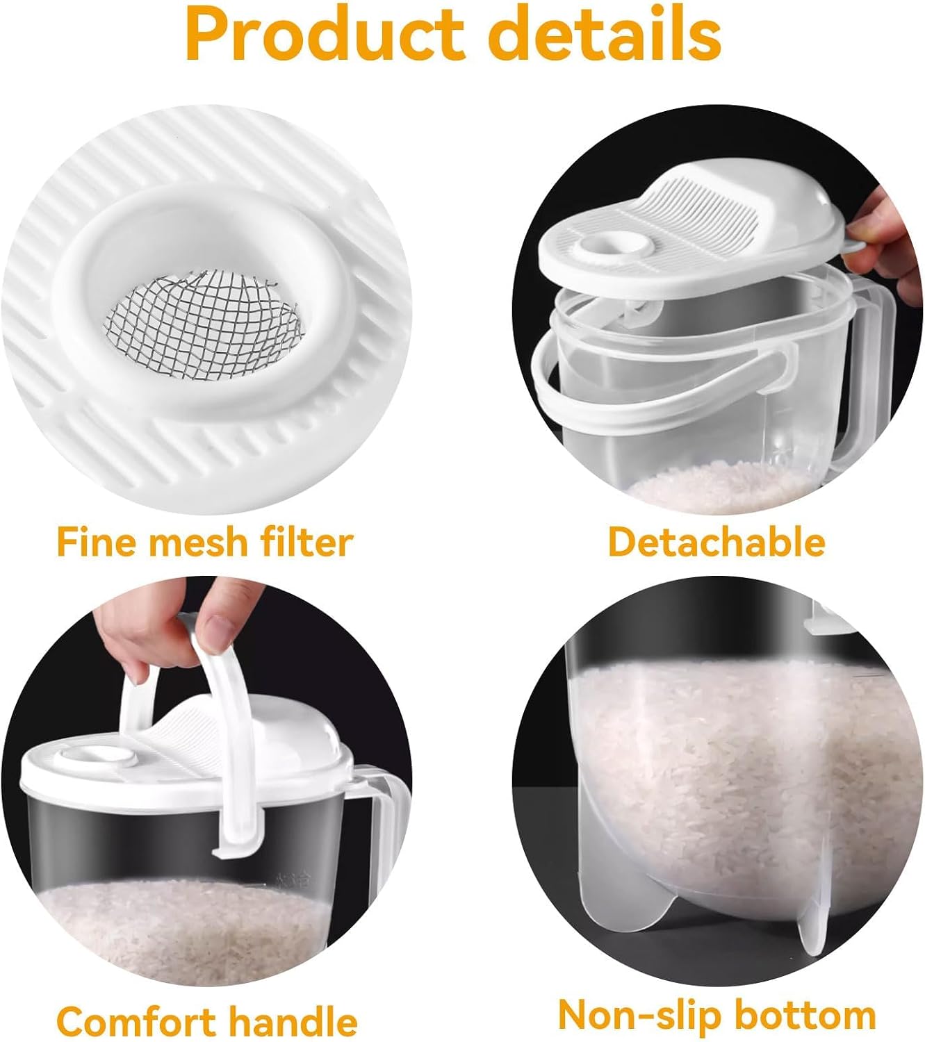 14oz Rice Washer Strainer Bowl with Top Drainer, Plastic Quinoa Grain Rice Washing Bowl Vegetable Fruit Pasta Strainer Kitchen Colander with Handle for Washing Rice, Multigrain, Grains Bean (1PCS)