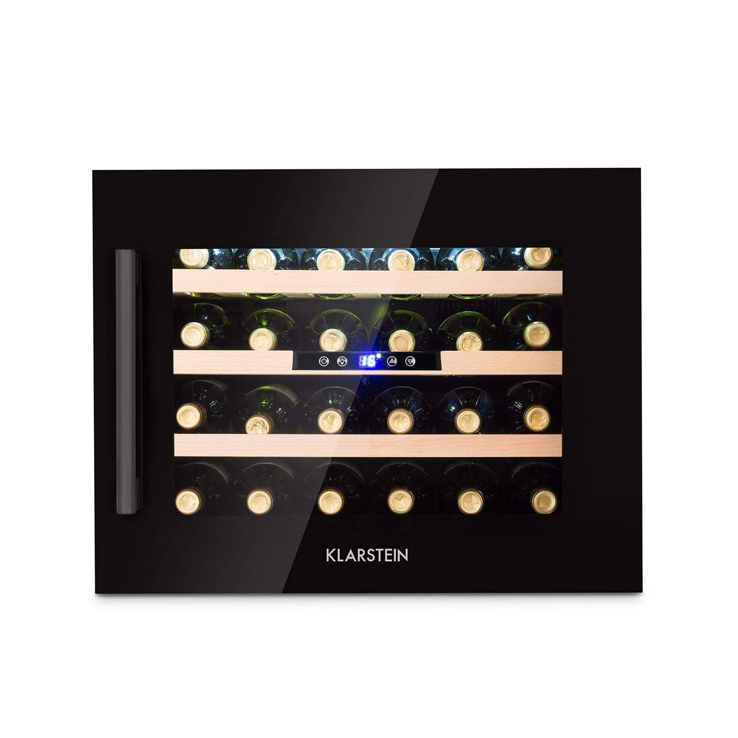 Klarstein Vinsider 24 Onyx Edition Wine Cooler with Glass Door • Wine Cooler • Wine Tempering Cabinet • Integrated Device • 24 Bottles • 5-22°C • LED Display • 3 Shelves • Interior Lighting • Black on Fridge.com