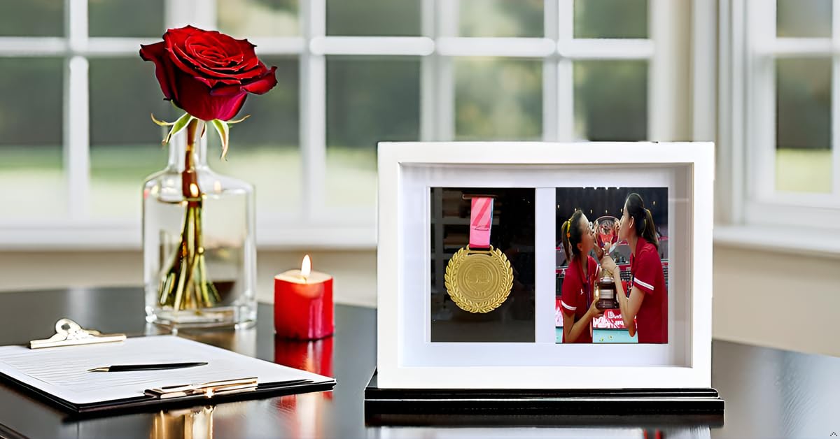 Soporte de exhibición de medallas, marco de caja, caja de sombra para medallas, baberos de carreras y exhibiciones de fotos, 1 estuche para medallas/marco de fotos para corredores de maratón