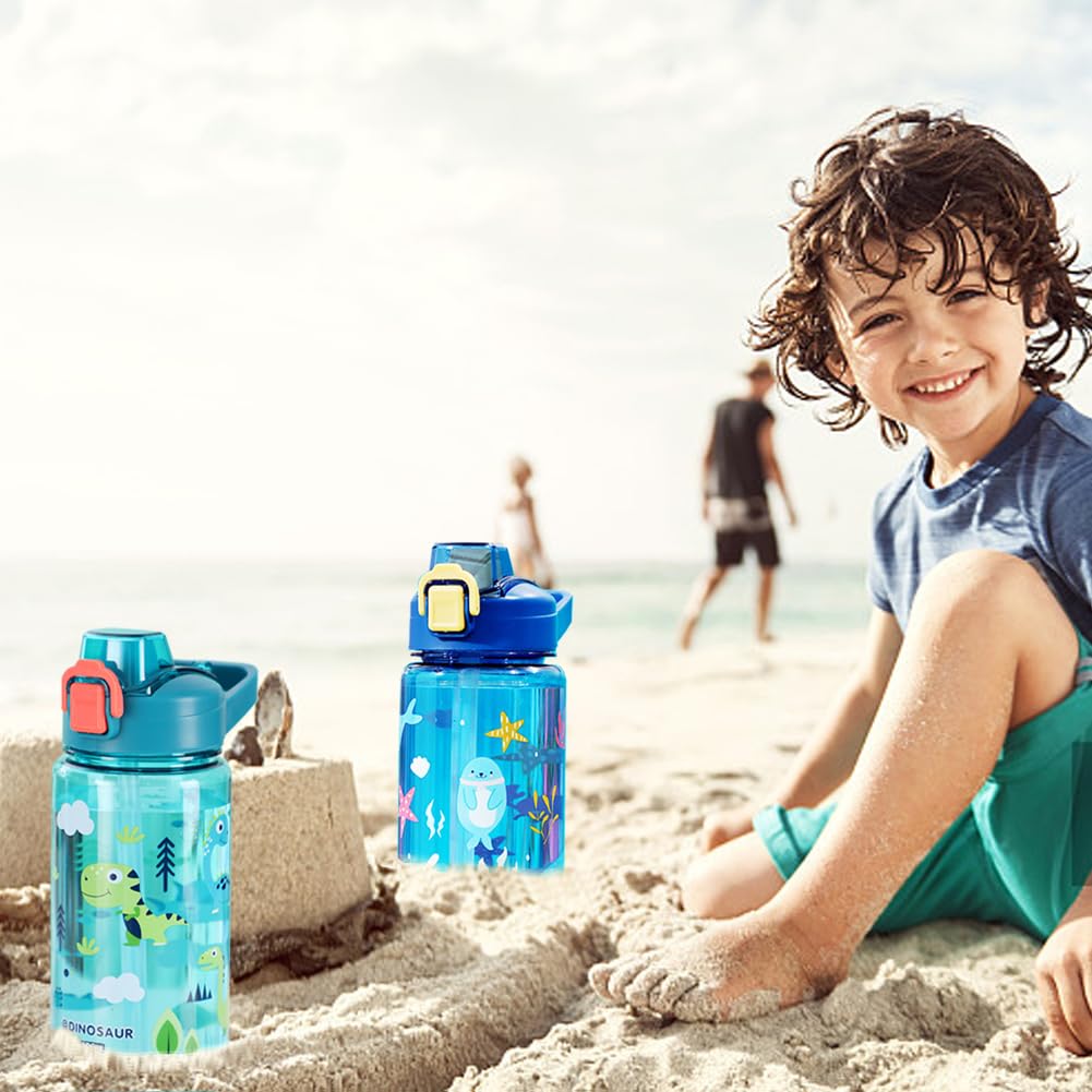 Gourde Enfant 600ml Paille Bouteille Eau sans BPA Anti-Fuite Bleu