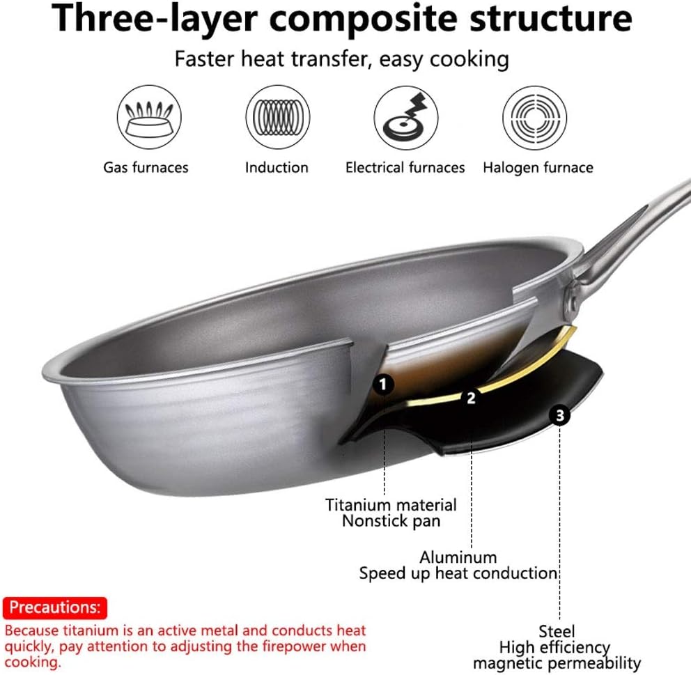 100% Pure Titanium Pan Frying Pan Uncoated Household Steak Omelet Household Gas Induction Cooking (Color : 24cm) (26cm)