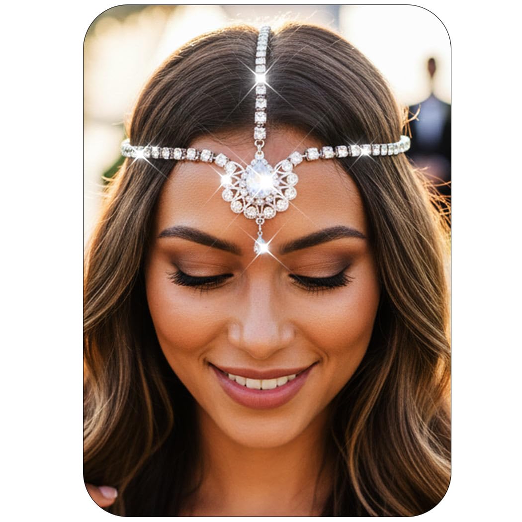 Catery Head Chain Jewelry Boho Gold Rhinetsone Headpiece Indian Accessories for Women