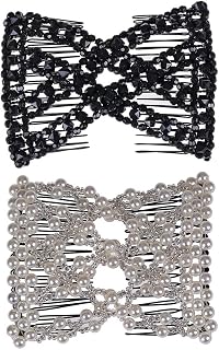 Easy Combs Double Stretching Combs, Thick and Thin Hair, New Hair Accessory for Popular Hairstyles in Round Beads (White+Black)