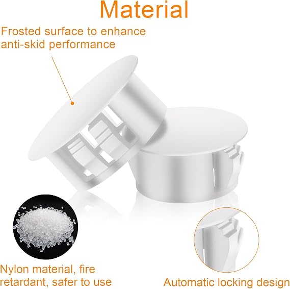 200 Pcs White Plastic Hole Plugs Assorted Sizes, Nylon Caps for Round Holes