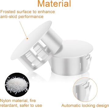 200 Pcs White Plastic Hole Plugs Assorted Sizes, Nylon Caps for Round Holes
