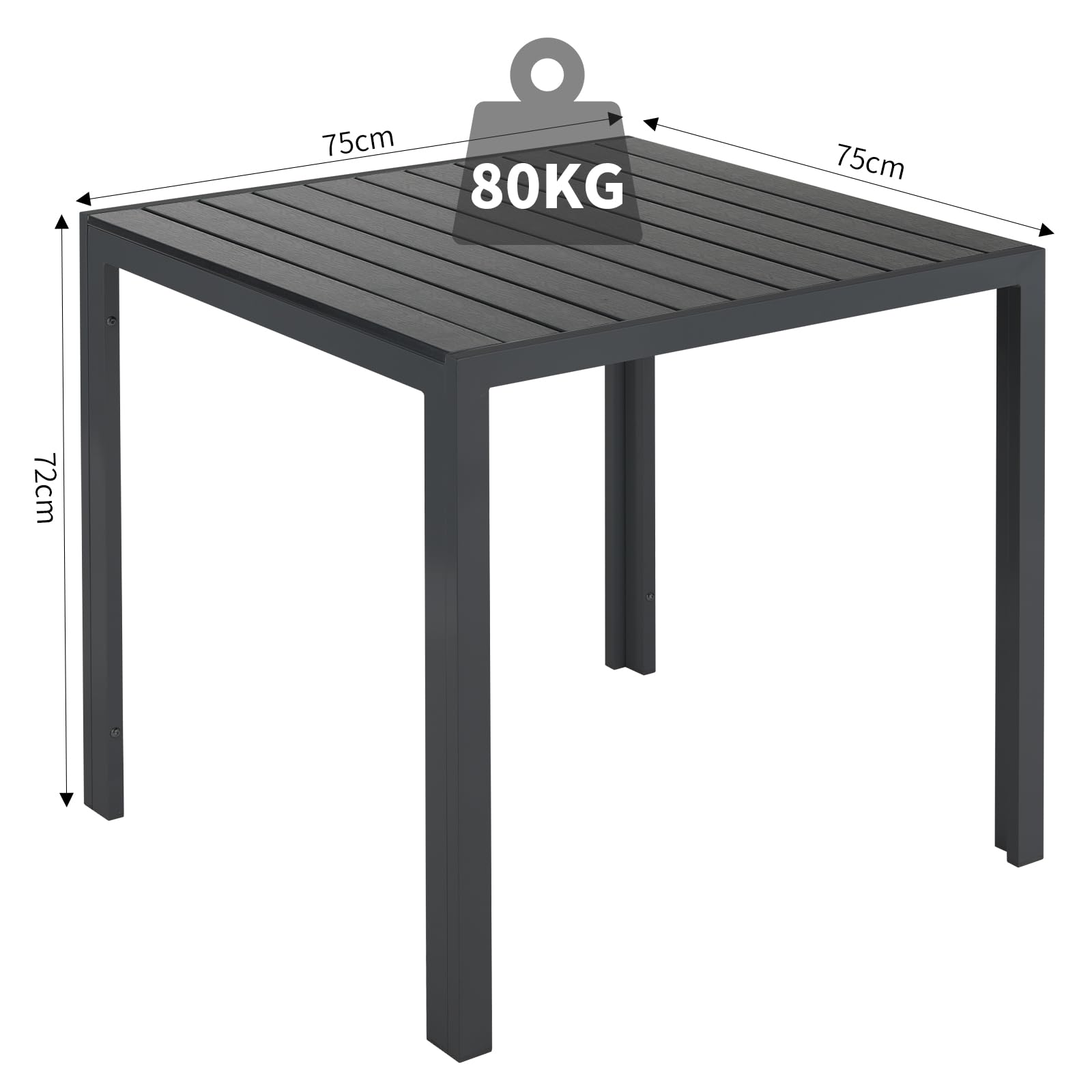 LIFERUN Conjunto Mesa y Sillas Jardin Exterior Aluminio de 3 Piezas, 2 Sillas Respaldo Alto Plegable Ajustable y 75x75x72 cm Mesa WPC, Juego de Muebles de Terraza y Balcón, Negro