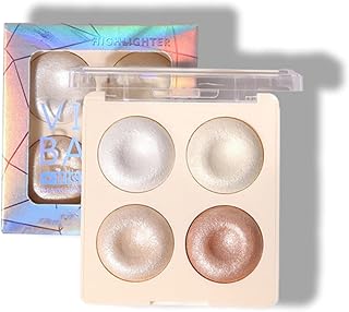 Highlighter Makeup - 4 Colors Glitter Brighten Highlighter Palette Contour Bronzer Blush Baked Powder - Long Lasting Shimmer Illuminator Highlighter for Eye Face Body Makeup 13g