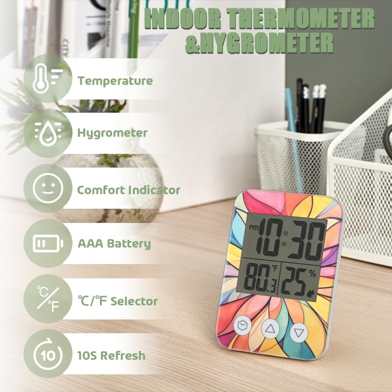 Digital Hygrometer Indoor Thermometer with High Accuracy Sensor LCD Display for Kitchen Baby Room Office-Array of Petals in The Shape of Flower