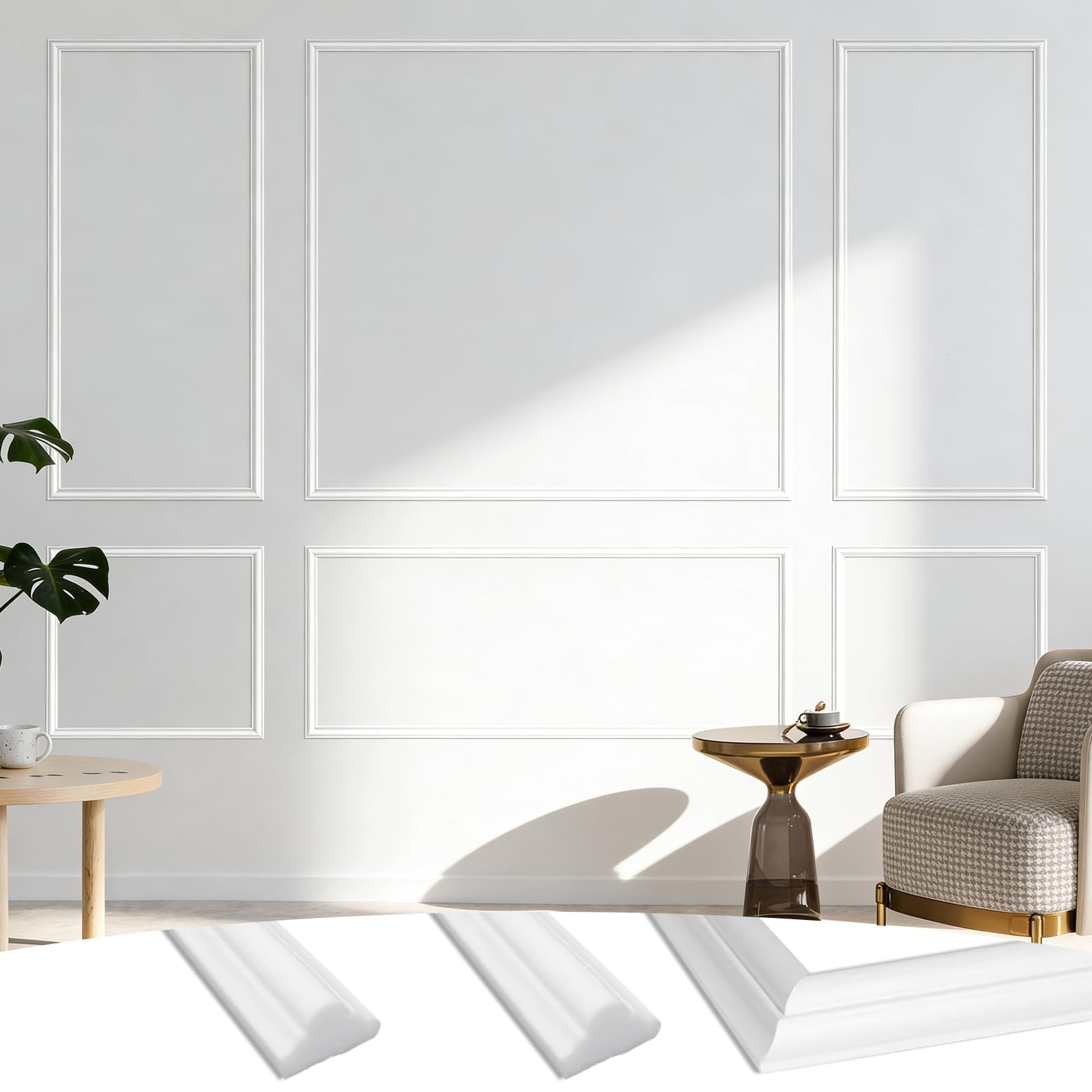 Clickovia 34Pcs Wall Panelling Kits No Adhesive Backing, 6 Sets Peel and Stick Wall Panels, Pre-Cut Wainscoting Panels, Peel and Stick Wall Moulding Panels for Interior Home Decoration