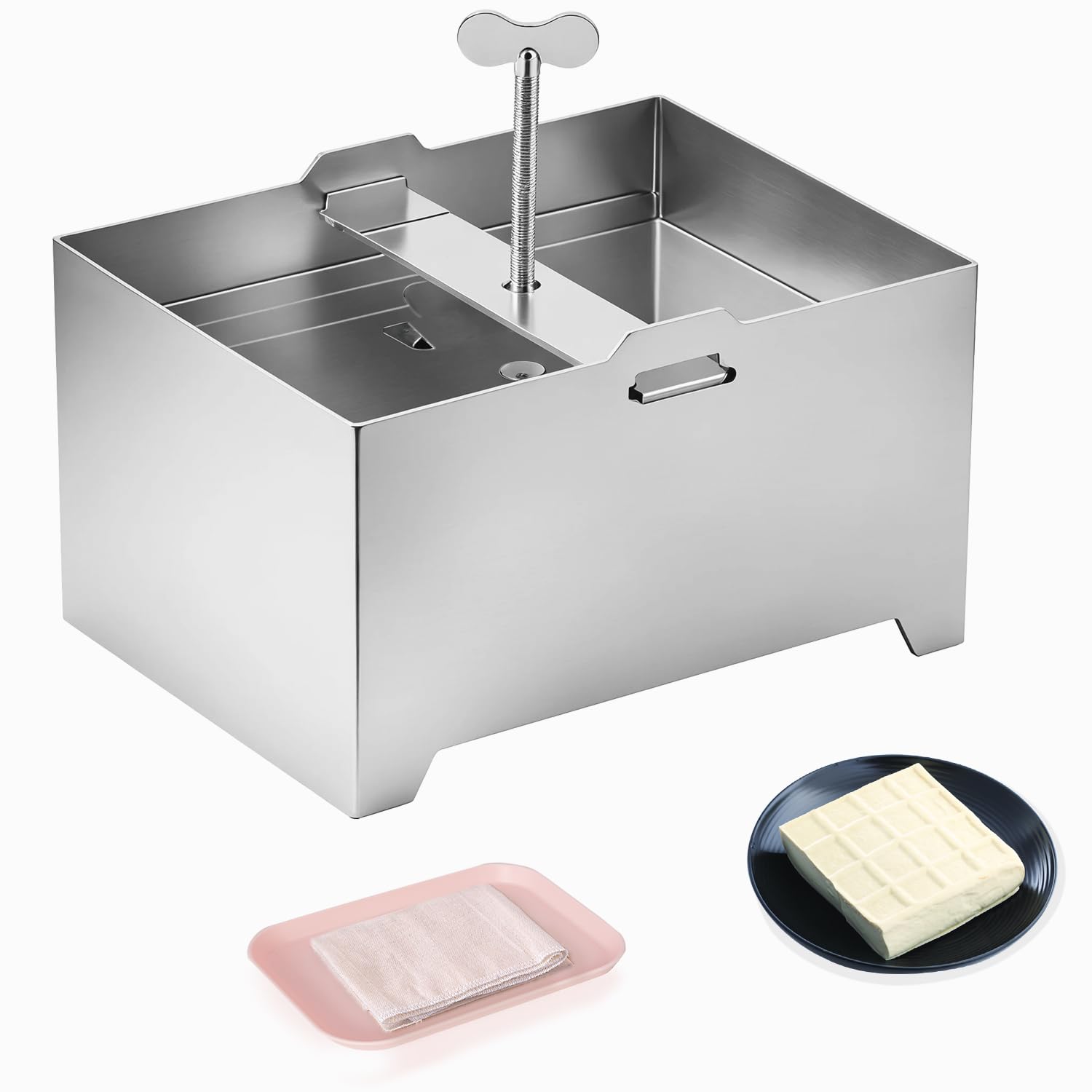 Mageeki 304 Stainless Steel Tofu Press, Vegan Tofu Presser Fast & Efficient Water Removal for Firm Tofu, BPA Free & Easy to Clean, Complete Set with Drip Tray, Dishwasher Safe