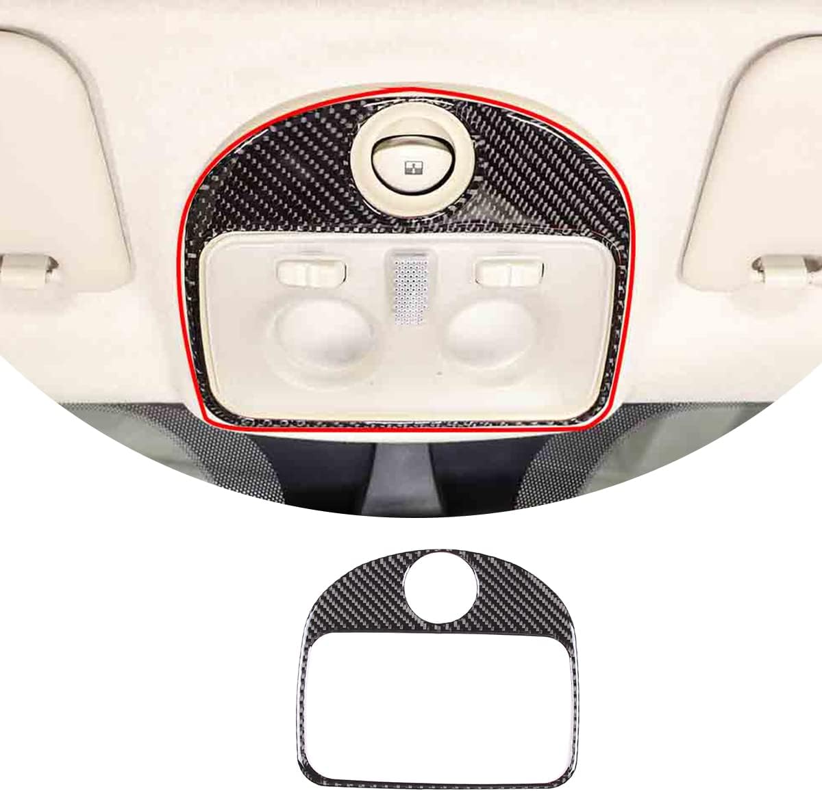 Compatible with Fiat 500 2011 2012 2013 2014 2015 2016 2017 2018 2019 Car Soft Carbon Fiber Inner Row Roof Reading Light Panel Trim Interior Car Accessories (Red Carbon Fiber)