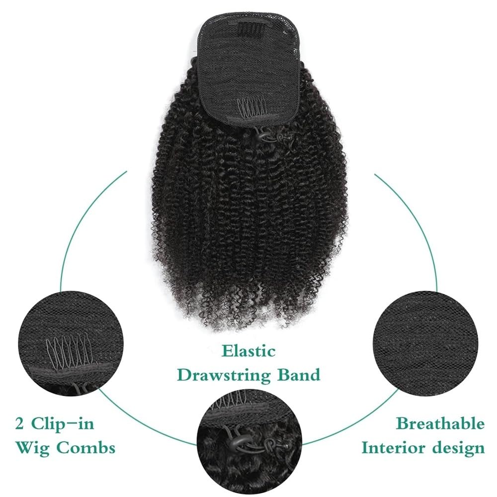 Afro Kinky Curly, kucyk z zapięciem na ściągacz, doczepiany do włosów Remy, kucyk dla kobiet(14inches)