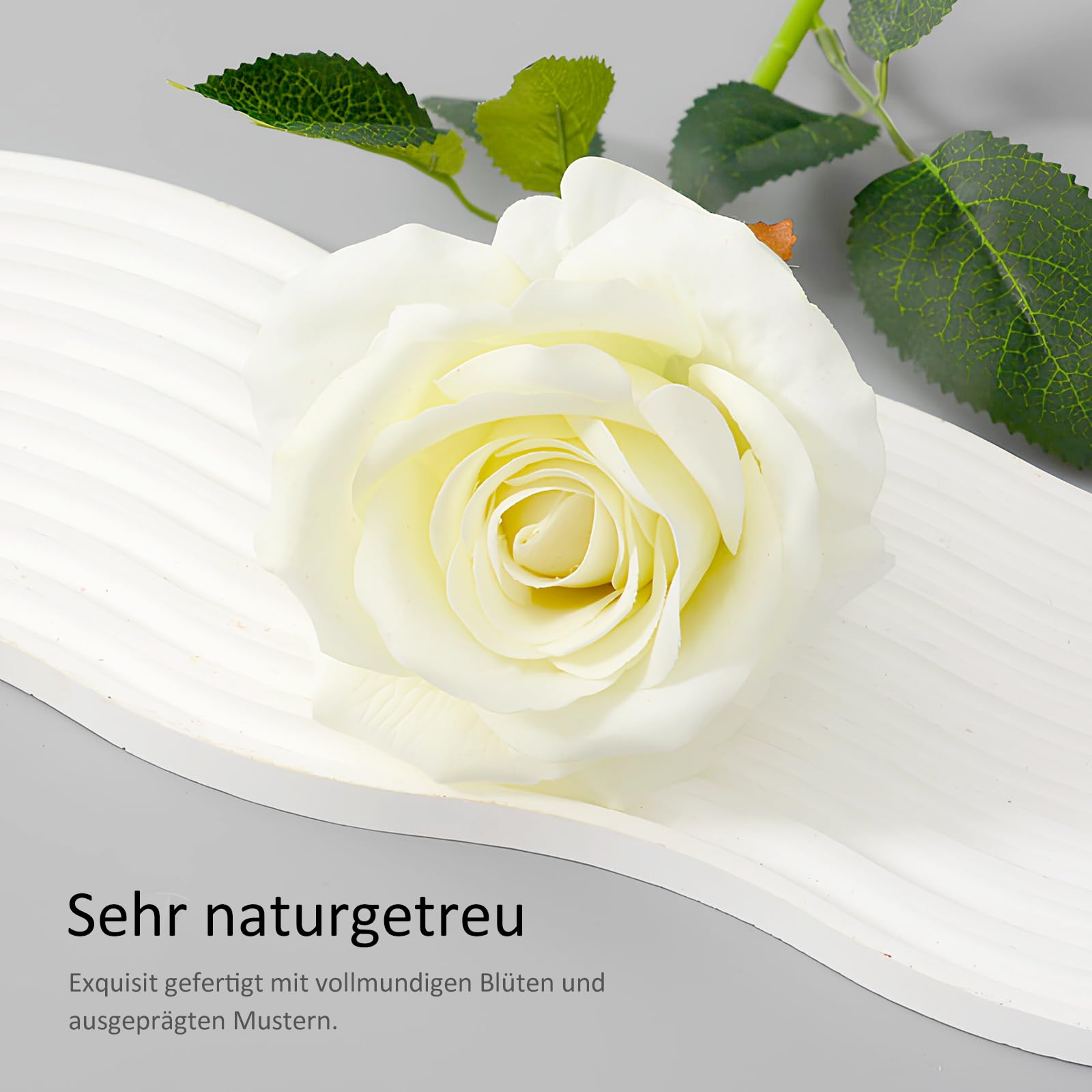 Cosswe Artificial Silk Rose Artificial Rose Eternal Flowers Single Stem Gift Wrapped Roses for Wedding Bouquets Anniversary Party Hotels Office Decoration (White) - Image 3