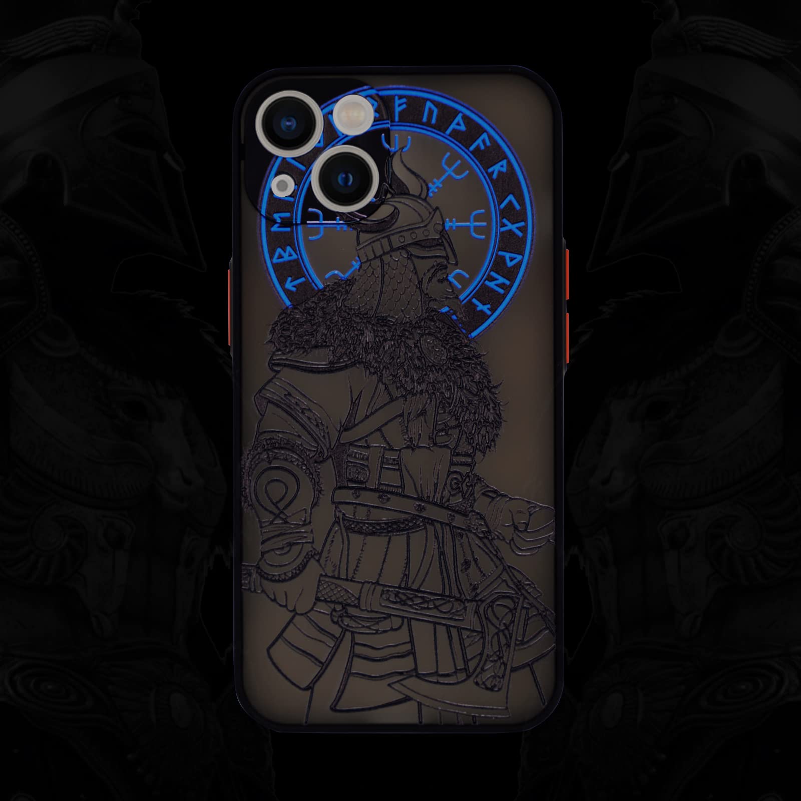 TRADAY Cool Viking Phone Case with Viking Warrior 3D Embossed Compatible for iPhone 13/14 Clear Frosted Trendy Phone Case
