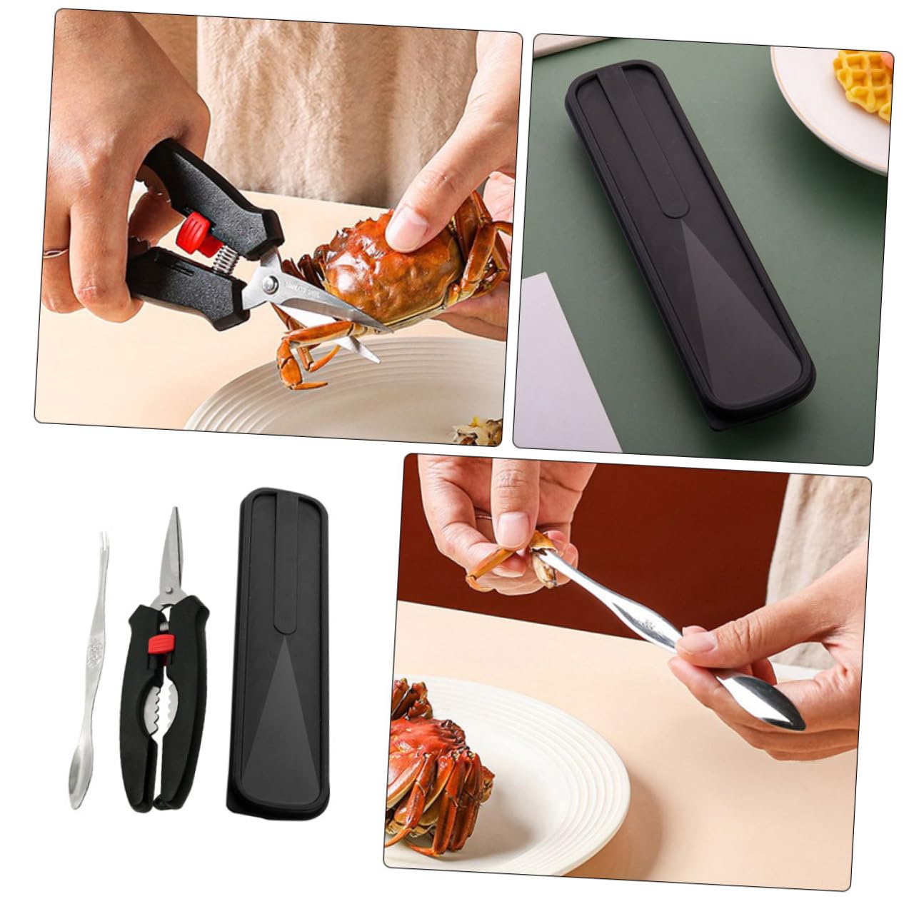 Gatuida 3sets Strumenti per Mangiare Granchio Kit Professionale con Pincette Forchetta e Scatola di Conservazione Utensili per di Mare Design Unico per Estrazione Facile della per Amanti