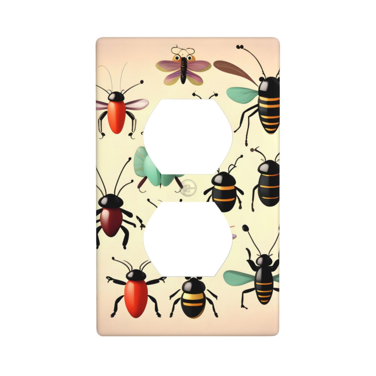Cartoon Small Insects Decorative Switch Plate Cover-Unbreakable Polycarbonate Wall Plate for Home Office, 1 Gang with Screws