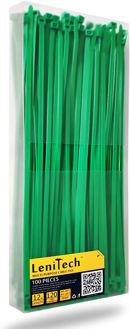 Lenitech 12 Inch Zip Ties, Strong Plastic Wire Ties with 120 Pounds Tensile Strength, 100 Pieces (Green)