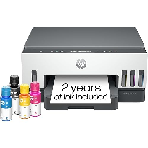HP Smart Tank 7001 Wireless All-in-One Ink Tank Printer, Scanner, Copier with 2 Years of Ink Included, Best-for-Home Office, Cartridge-Free Refillable, AI-Enabled (28B49A)