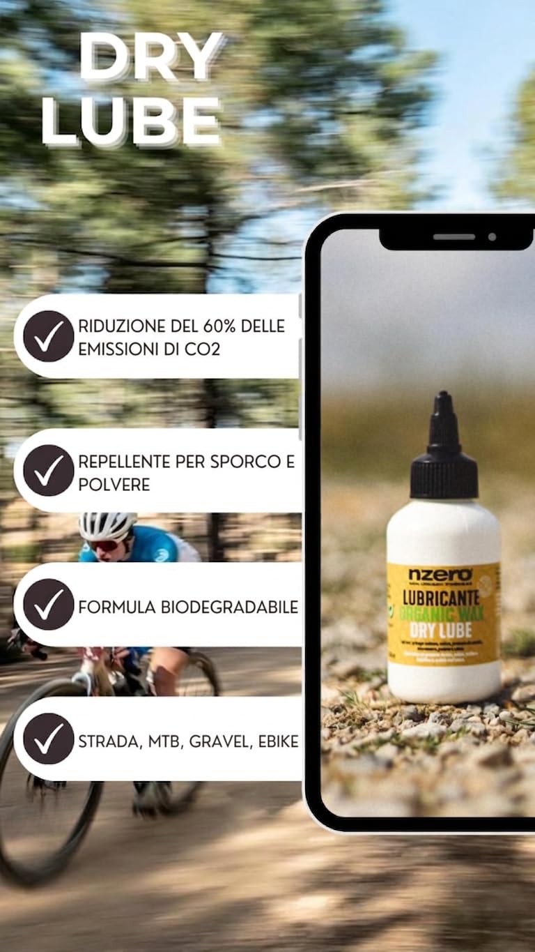 NZERO lubrificante catena secco a cera 100 ml — a base biologica e biodegradabile, non attira polvere, lunga durata