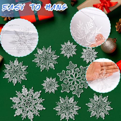 Image of Christmas Tree Decorations Snowflake Ornaments 60Pcs Clear Plastic Hanging Snowflakes from Ceiling Snow Flakes Decorating Hanging for Winter Wonderland Decorations Indoor Outdoor Decor