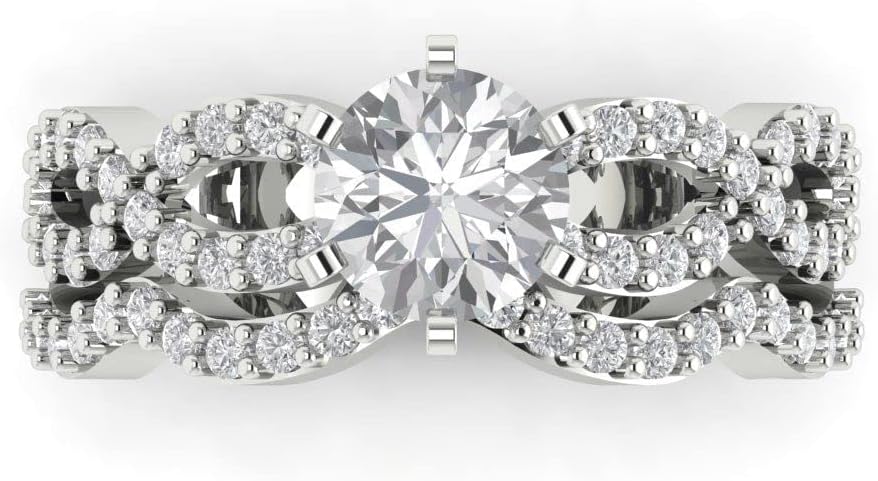 1.52 ct Round Cut Clear Simulated Diamond 14k White Gold Solitaire W/Accents Wedding Engagement Promise Ring Band