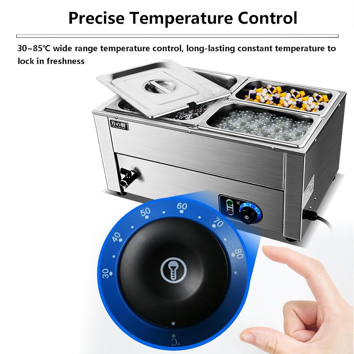 Scaldavivande Elettrico per Buffet, 18L Commerciale Scaldavivande per Zuppe Temperatura Regolabile 0-85℃, Scaldavivande Da 800 W, Vassoio per Servire a Buffet per Formaggio/Hot Dog/Riso,3Lids