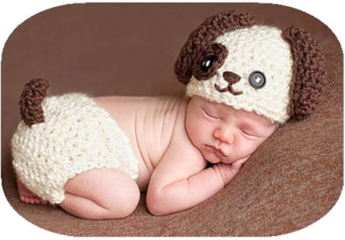 Miniatura 2 de Coberllus Traje de bebé recién nacido, niña, niños, accesorios de fotografía, trajes de perro encantador hecho a mano de ganchillo tejido gorro para