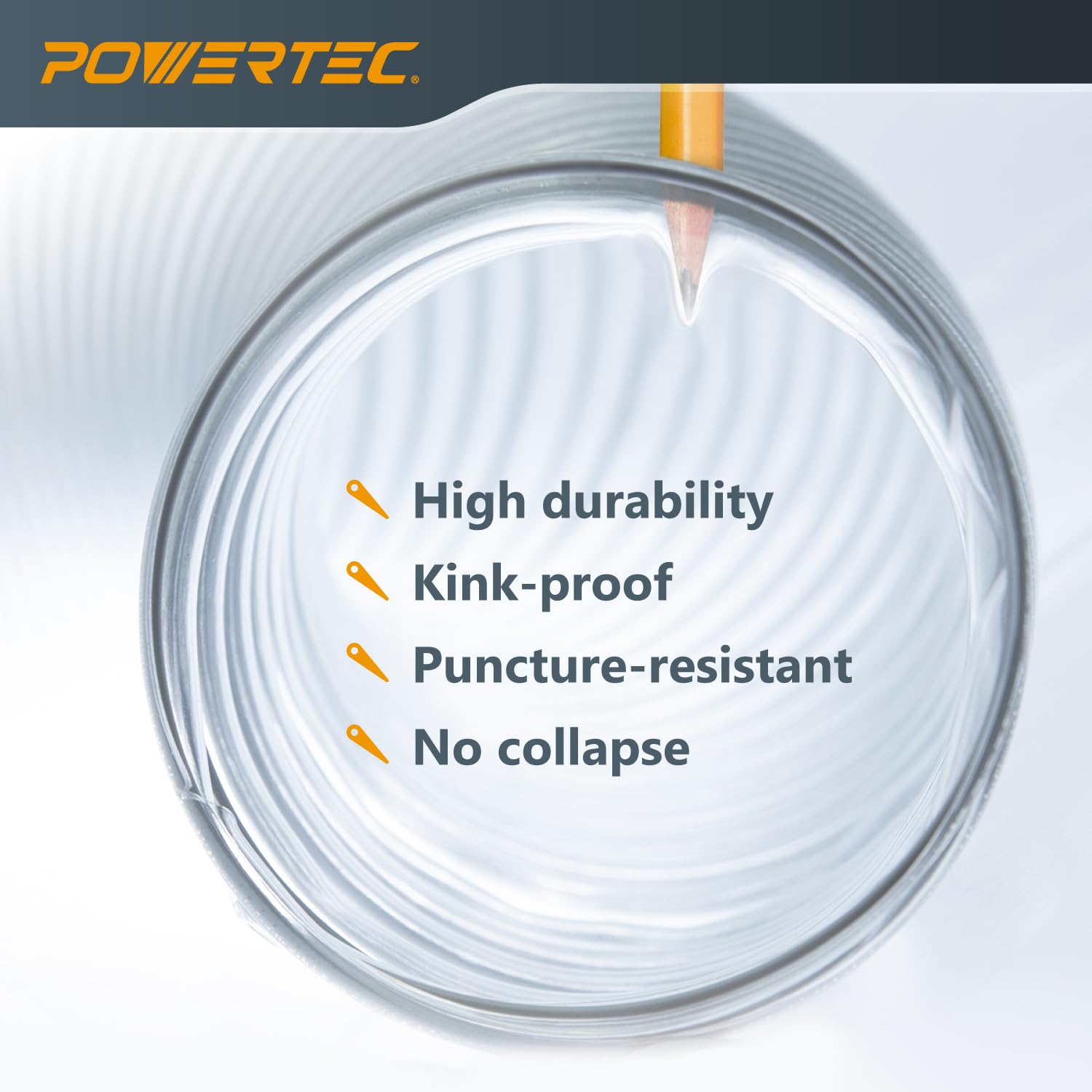 POWERTEC 70371 - Kit de manguera de recogida de polvo de PVC, manguera en espiral izquierda de 6 x 10 pies con 5 abrazaderas de manguera de llave de 6 pulgadas