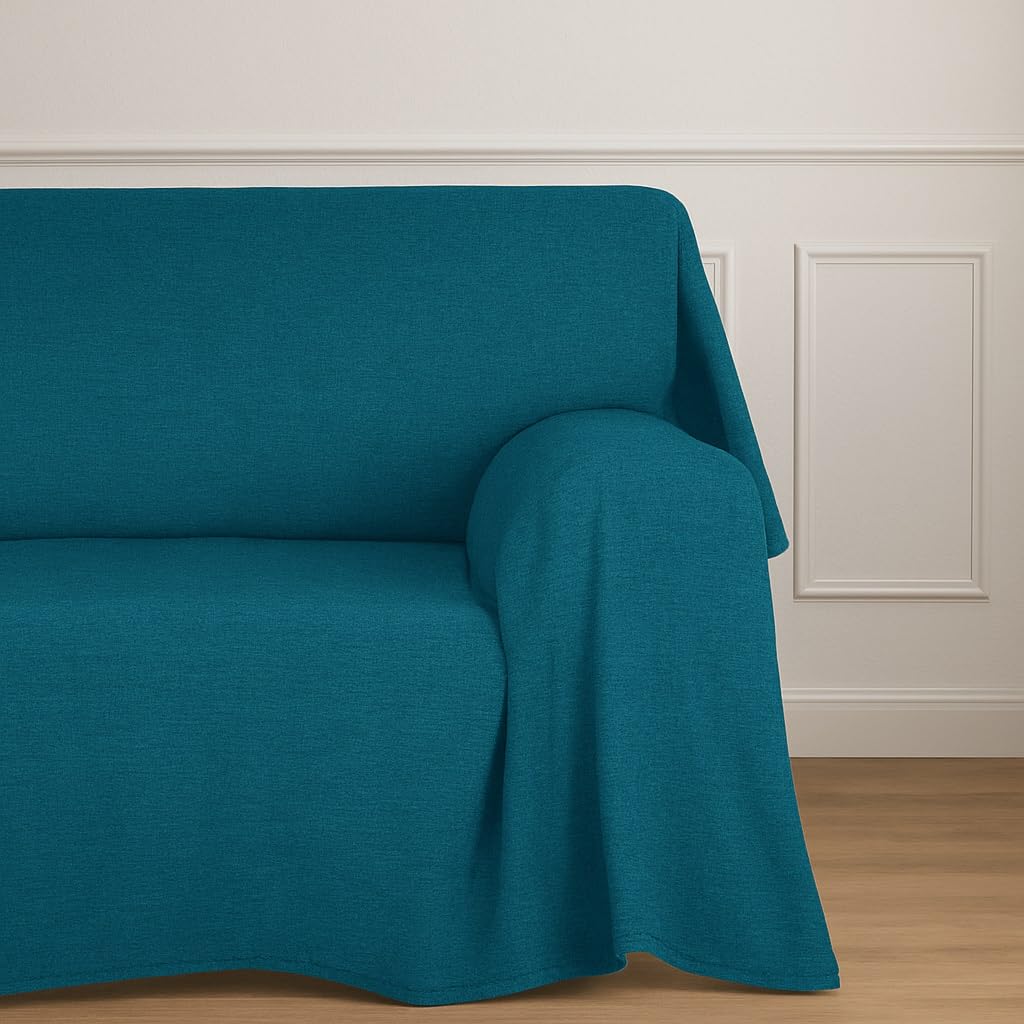 Copridivano In Cotone Lavato VanderHOME | 1 Pezzo Bracciolo 70x70 Cm | Antiscivolo E Anti-macchia | Azzurro