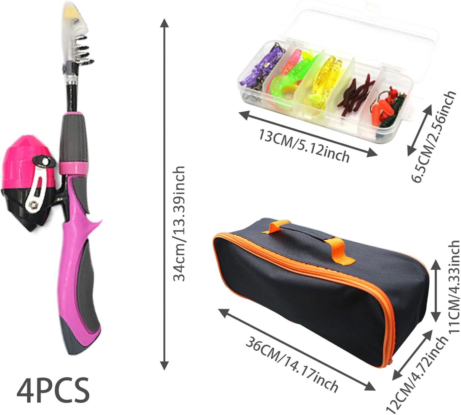 4Pcs/Set Kids Fishing Set Portable Telescopic Fishing Rod Beginner Fishing Pole with Spinning Fishing Reel, Portable Bag, Tackle Box for Gift (Style 2), Telescopic Fishing Rod and Reel Combo