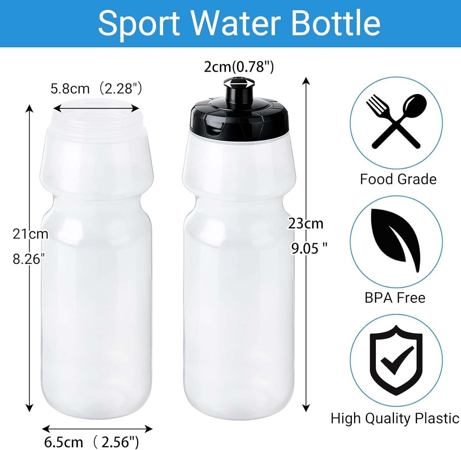 6 Pack 25 oz Sports Water Bottles Sports and Fitness Squeeze Water Bottles BPA Free come with 8 pcs Chalk Labels, 1 Pen(Dishwisher Safe) - Image 2