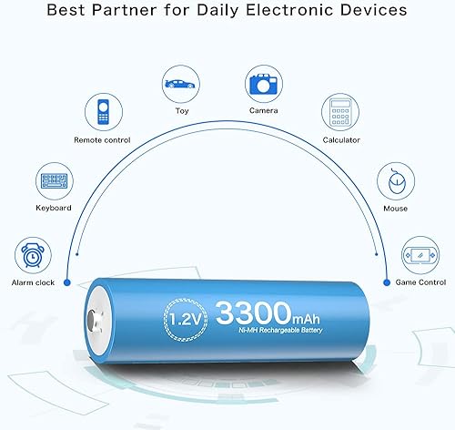 Miniatura 6 de Baterías recargables AA NiMH, 3300mAh de larga duración, 1.2V 1200 ciclos, 24 unidades para el hogar, teléfonos inalámbricos, controles remotos,