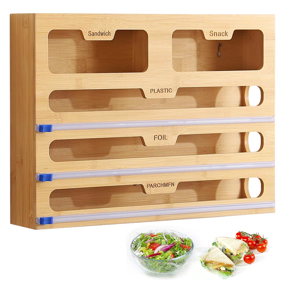 Distributeur de Film avec Cutter, Distributeur Film Alimentaire avec Coupeur, Distributeur de Film en Aluminium et Stockage des Aliments, Distributeur de Film en Bambou
