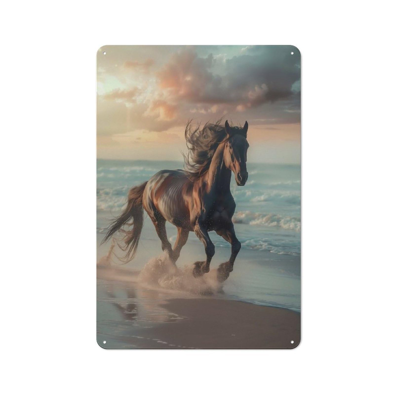 Junmoney Horses Beach Gallop Metal Wall Plaque With Design 30X20cm, Retro Novelty Wall Art For Bedroom, Kitchen, Office Or Living Room