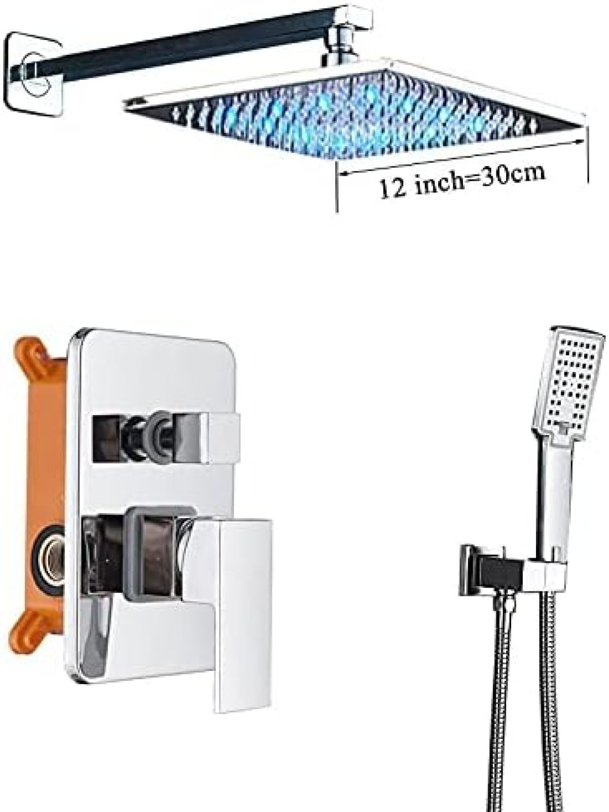 Bateria natryskowa łazienkowa Rome LED Bateria natryskowa do wanny, montowana na ścianie, bateria mieszająca do wanny i prysznica, bateria natryskowa łazienkowa, zestaw natryskowy - 8 cali, 12 cali