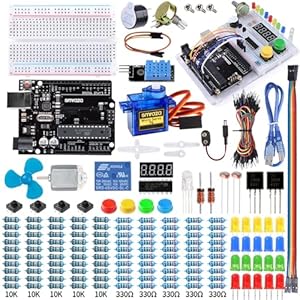 Kit Componentes Electronicos de Compatible con Arduino,para Arduino Kit Placa de Pruebas,Kit de Iniciacion Definitivo con Tutorial Soporte,Cables de Puente Resistencias Motor de CC