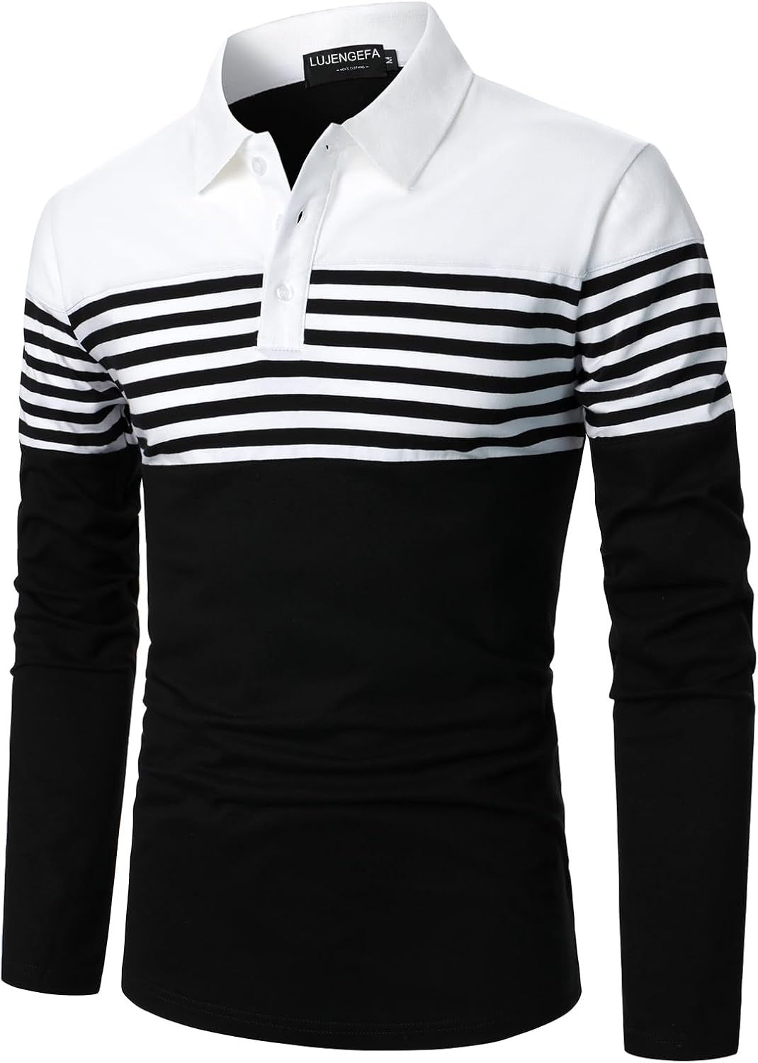 Mens Polo Shirts Long/Short Sleeve Striped Casual Slim Fit Golf Polo Contrast Color Summer Cotton T-Shirts - Image 3