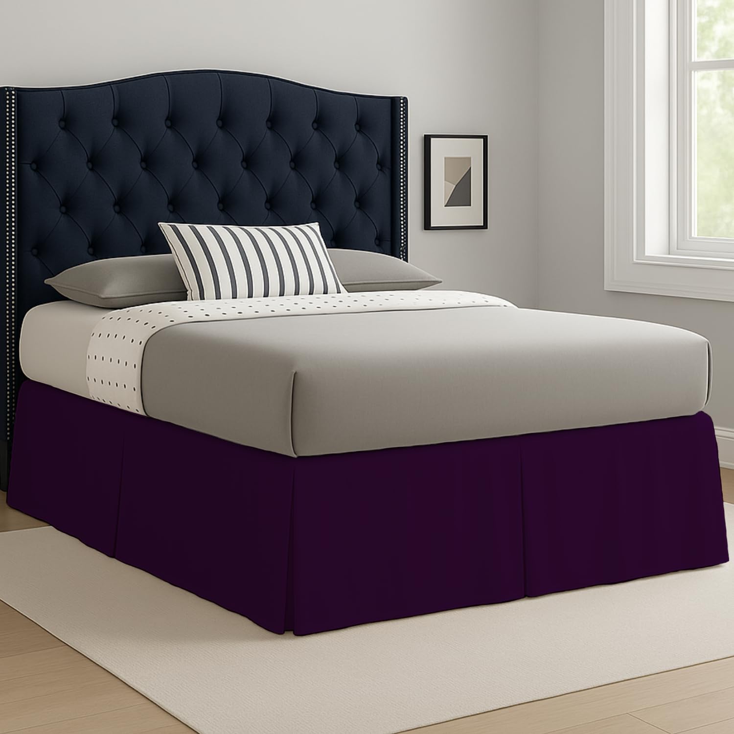 Laam linen Easy Care Plain Dyed Polycotton Pleated Base Valance Sheet Hotel Quality Bedding Sets (Plum, Super King)