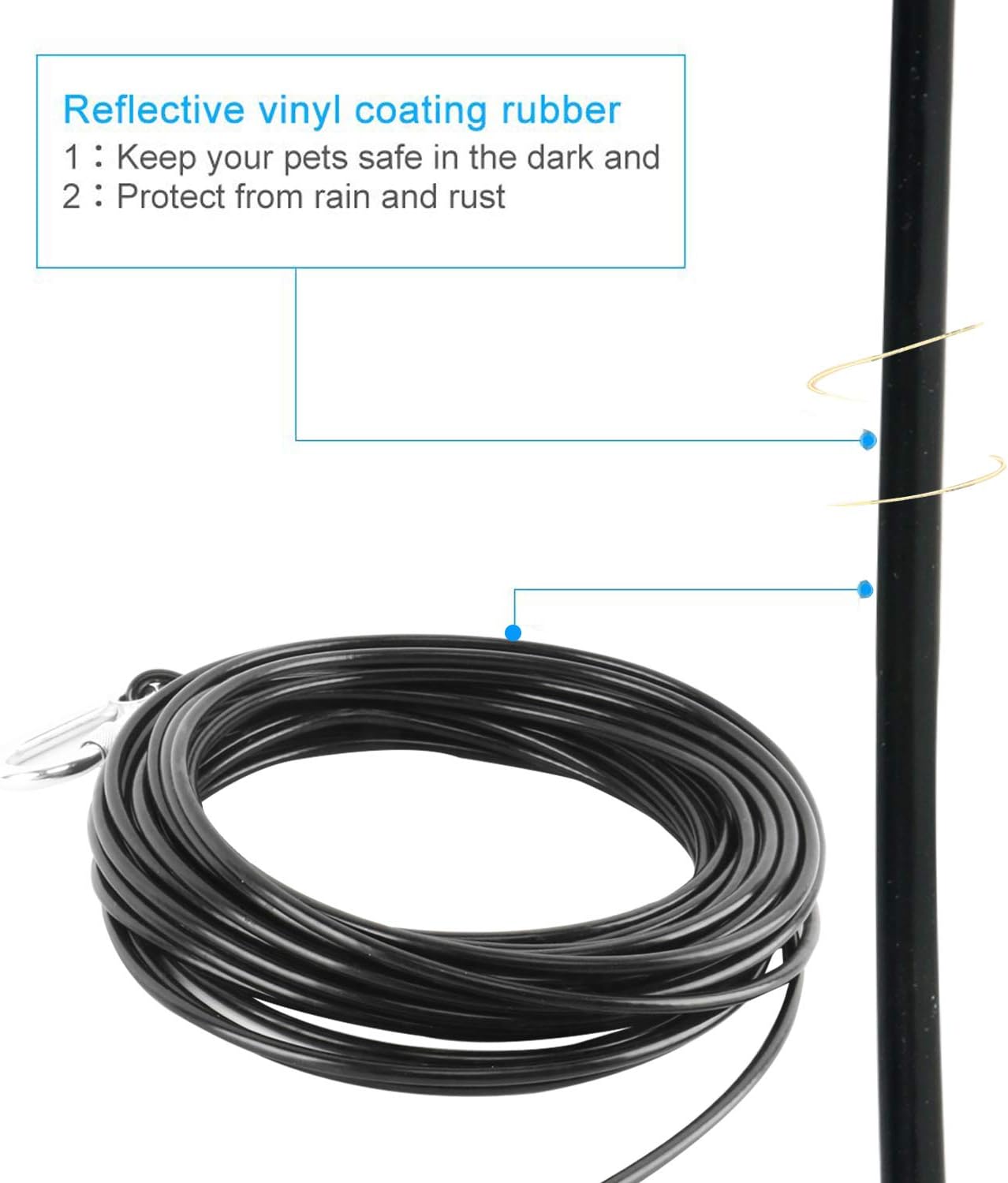 Homend 100 FT Dog Runner Tie Out Cable Dog Leash Run Trolley Training Lead, Steel Wire Pet Runner Large Dogs up to 300 Pound (100FT)