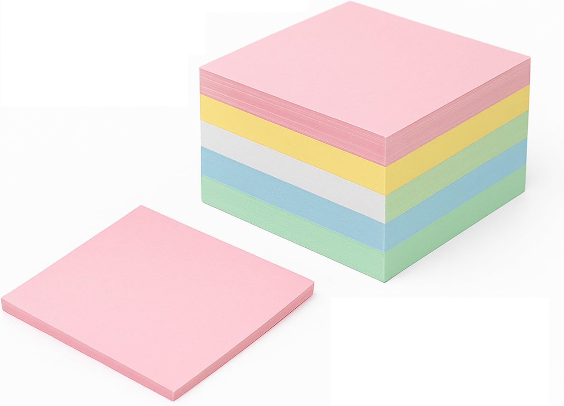 Blank Notes Paper 3.15×3.15 Inches 700 sheets/pack (5 colors/pack) Not Sticky Notes bright colorful memo easy write WIDE TO USE at home and office