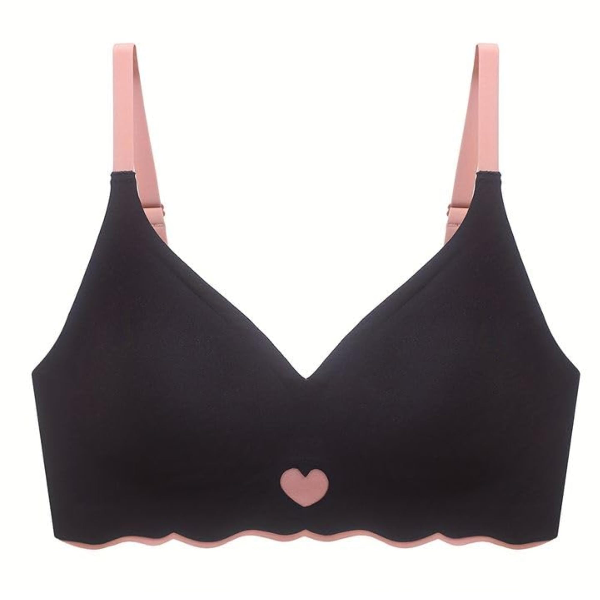 Women Seamless Padded Bra Scallop Edge Design Stretch Fabric Daily Comfort Adjustable Straps Wirefree Slip On Style Removable Pads-picture-13