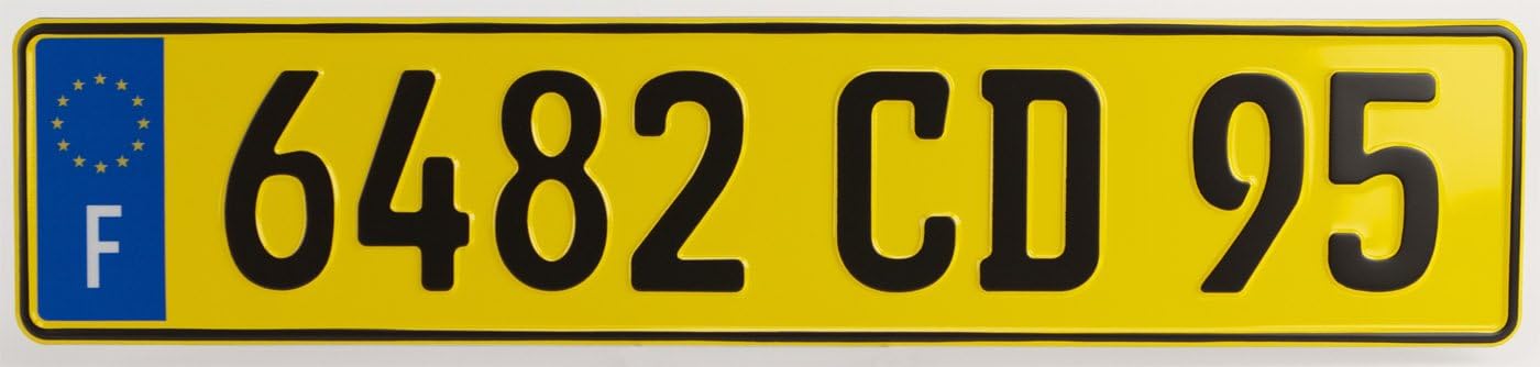 France Gloss Yellow European License Plate Package - Plate, Frame, Hardware