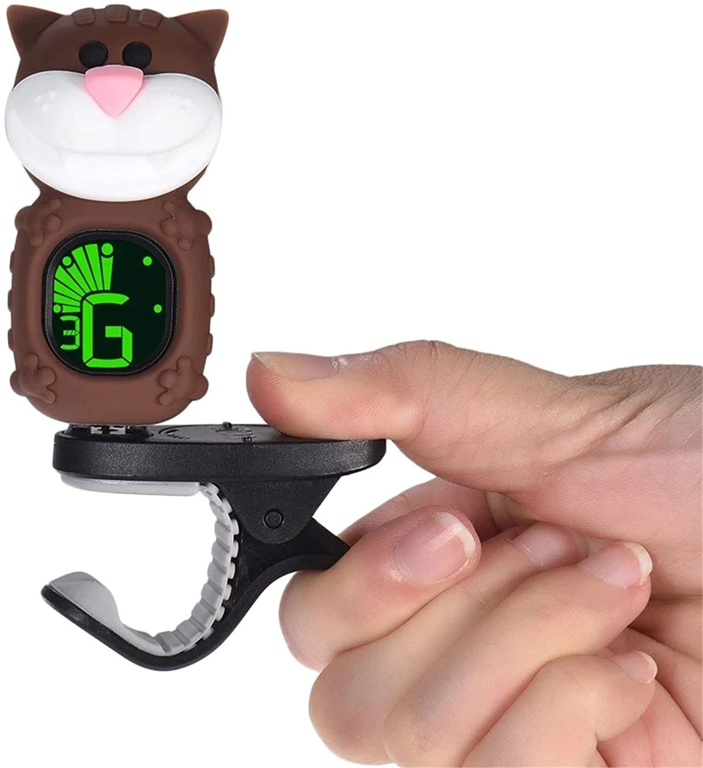 Cartoon Cat Clip-On Tuner Display LCD for Chitarra cromatica Basso Violino Ukulele Strumento a Corde(Brown)