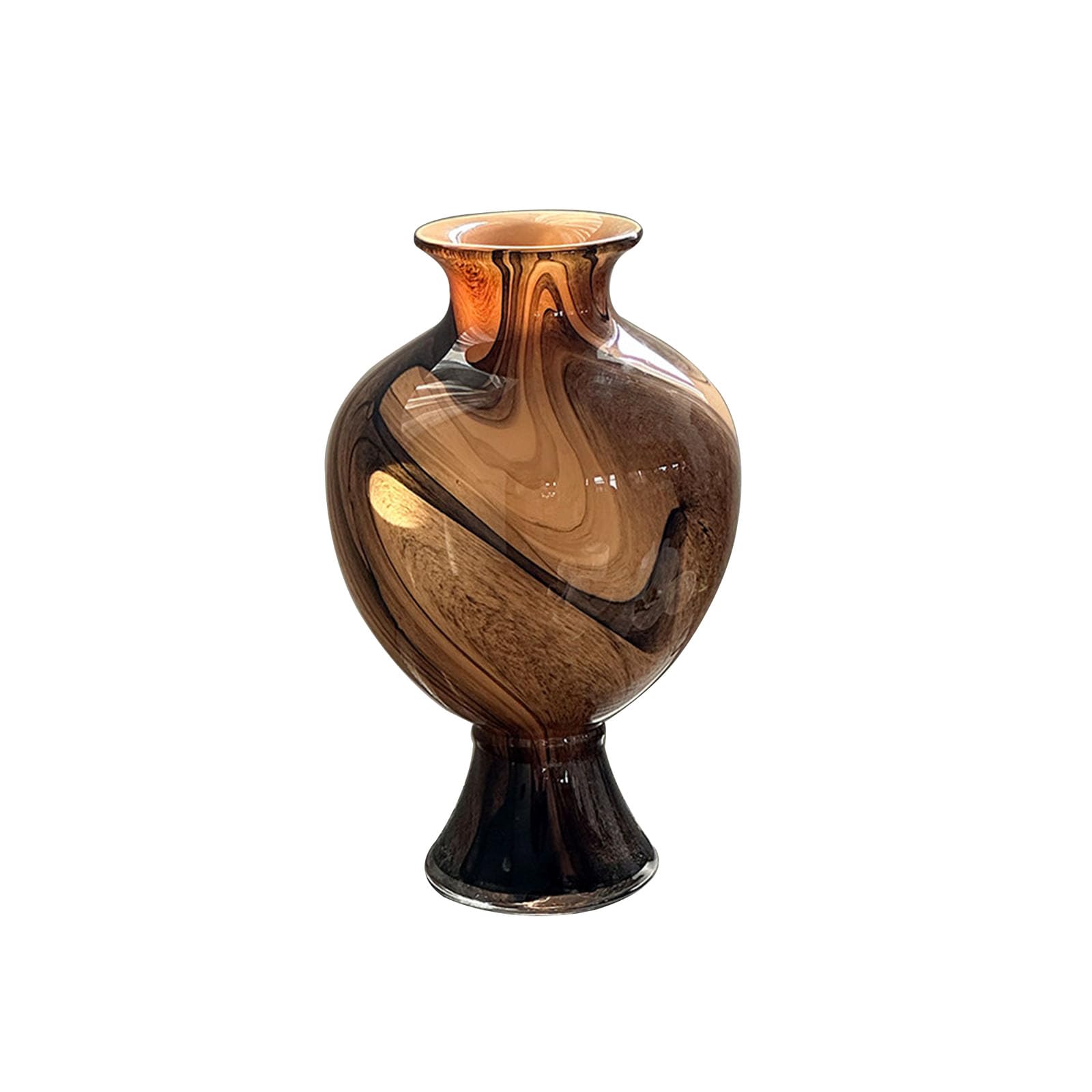 Nzzkoides Brown Hand-Blown Glass Vase, Vintage Base Vase, For Countertop Centerpiece, Living Room, Bedroom, Home Decoration, Size 14 * 14 * 23Cm(Size:14 * 14 * 23Cm,Color:brown)