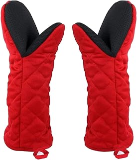 Gants de Four Double Mitaine Four 1 Paire, Universel Gants de Barbecue Caoutchouc Coton, Gants de Cuisine 500℉ Résistant à Chaleur, Long Épais Doux Oven Gloves Mitt pour Cuisine Grillage Cuisson