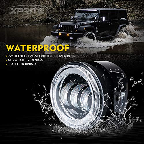 Image of 4 Inch 60W LED Fog Light w /Yellow Halo DRL Compatible with 07-18 Jeep JK