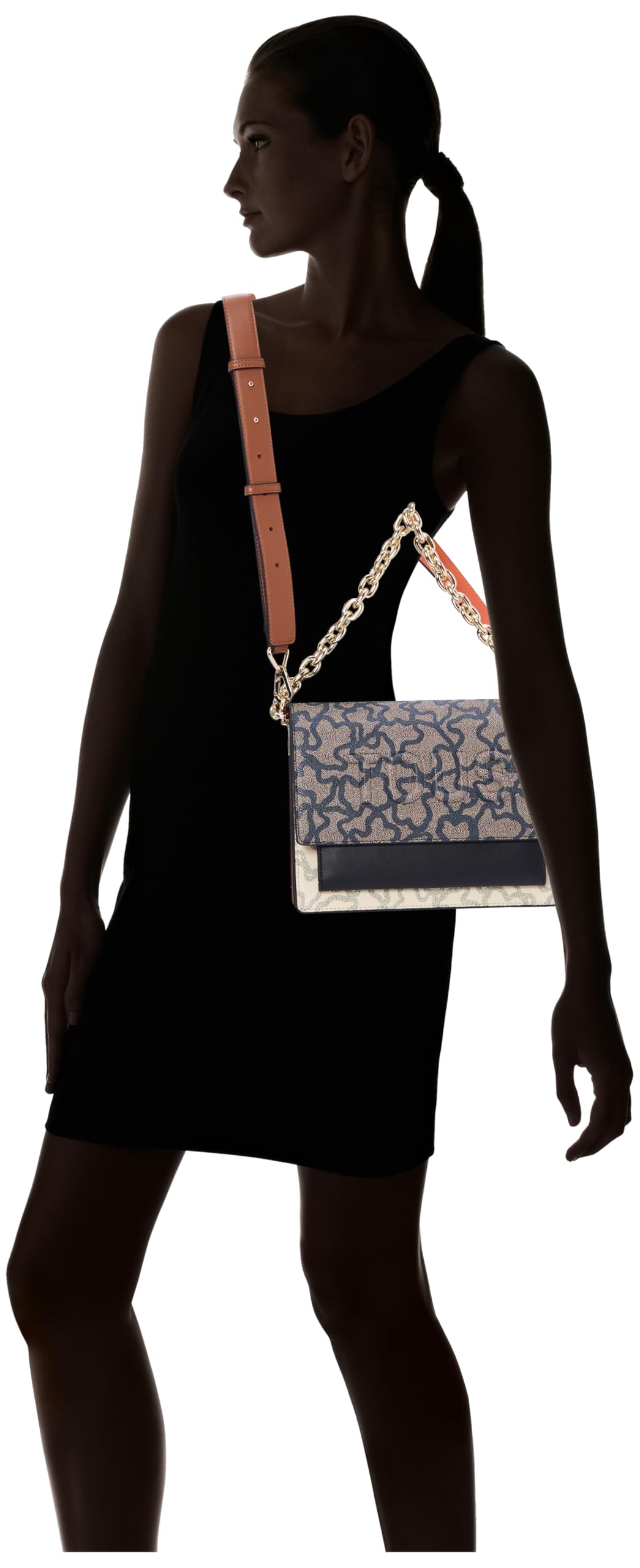 TOUS Bandolera Mediana Audree Chain Negra Y Beige, Para Mujer, Medidas 20 x 25 x 12 cm, Colección Kaos Icon