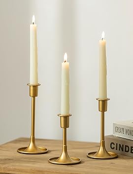 Romadedi Gold Candlestick Candle Holders - Set of 3 Taper Holders Candle Stick for Wedding Table Centerpiece Festive Christmas Mantel Decoration Home Decor