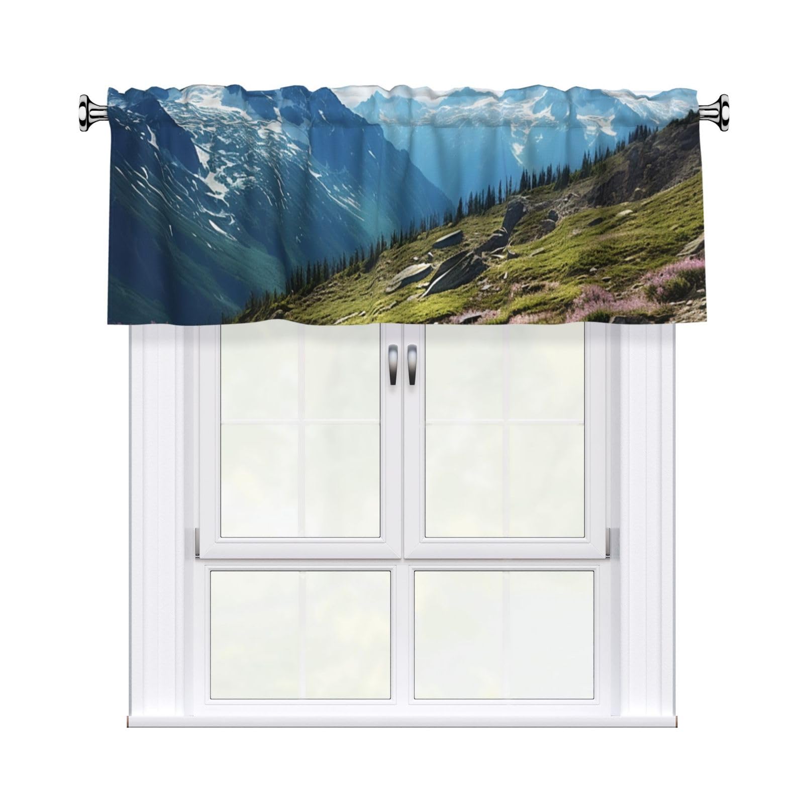DWVTSLH Mountains Valances Curtains for Windows, Rod Pocket Drape Valence Blackout Short Curtains for Kitchen Bathroom Bedroom Window Treatment for Home Décor 54x18 Inch
