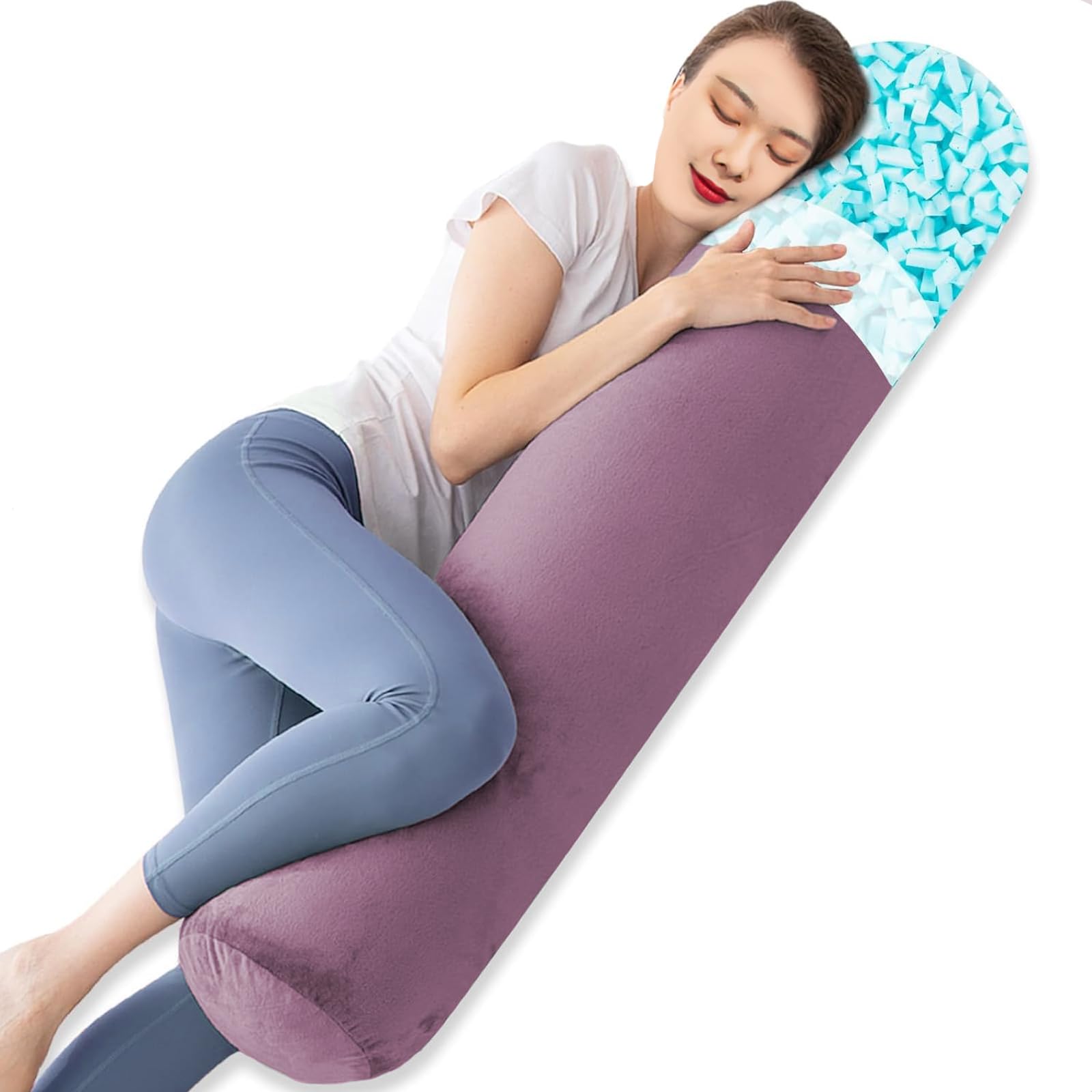 TaiBest Body Pillow, Memory Foam Round Body Pillows for Adults, Firm Long Bolster Pillow for Bed, Cylinder Tube Roll Pillow with Velvet Cover (Purple, 120x20) — image 1
